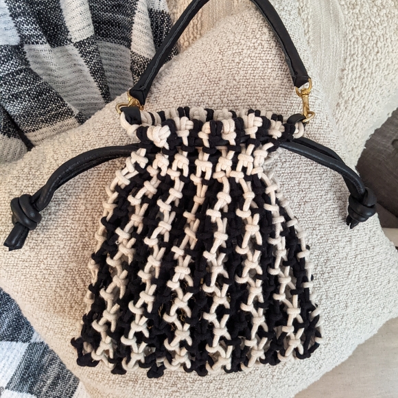 Clare V Handbags - Clare V. Drawstring Sandy Bag - Black & Cream Stripe